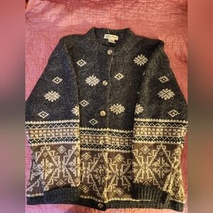 Eddie Bauer Vintahe Large Brown/Cream Wool/Alpaca Cardigan